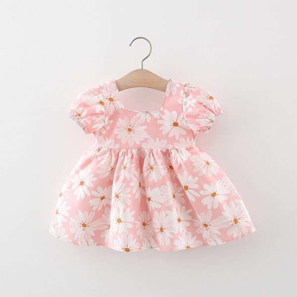 Sweet Children's Clothing Summer Flowers Puff Sleeves Baby Girls Dresses Fashion Bow Toddler Thin Kids Costume 0 To 3 Years Old - Image 5