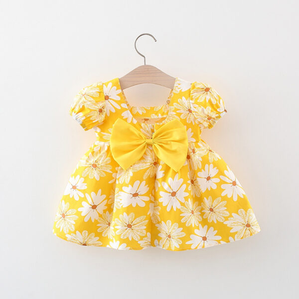 Sweet Children's Clothing Summer Flowers Puff Sleeves Baby Girls Dresses Fashion Bow Toddler Thin Kids Costume 0 To 3 Years Old - Image 6