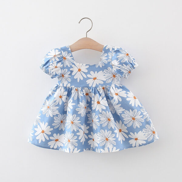Sweet Children's Clothing Summer Flowers Puff Sleeves Baby Girls Dresses Fashion Bow Toddler Thin Kids Costume 0 To 3 Years Old - Image 2