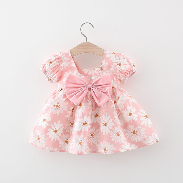 Sweet Children's Clothing Summer Flowers Puff Sleeves Baby Girls Dresses Fashion Bow Toddler Thin Kids Costume 0 To 3 Years Old - Image 4