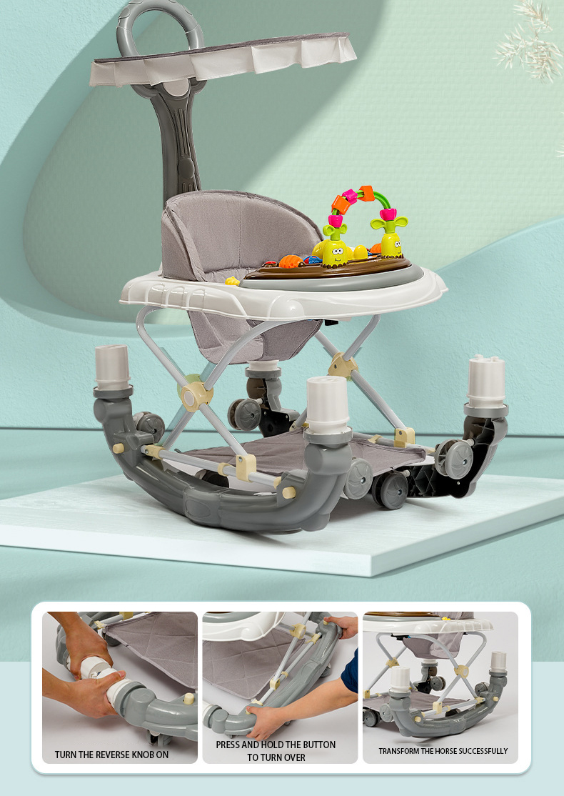 Multifunctional baby walker helps baby learn to walk Anti-rollover trolley with music that can be turned into a rocking horse