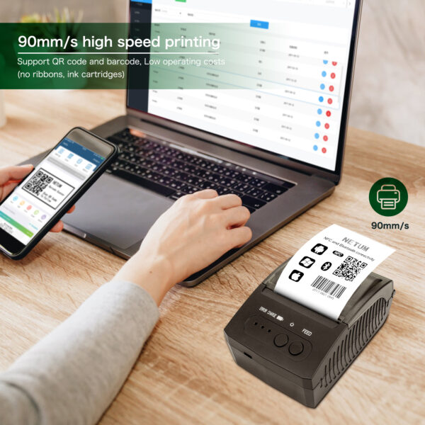 NETUM 1809 Mini Portable 58mm Bluetooth Thermal Receipt Printer Support Android /IOS USB Thermal Printer for POS System - Image 3