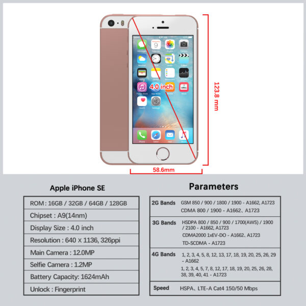 Original Apple iPhone SE 4G LTE Mobile Phone iOS 4.0"12.0MP Chip Dual Core Touch ID 16/32/64/128GB ROM Smartphone - Image 2