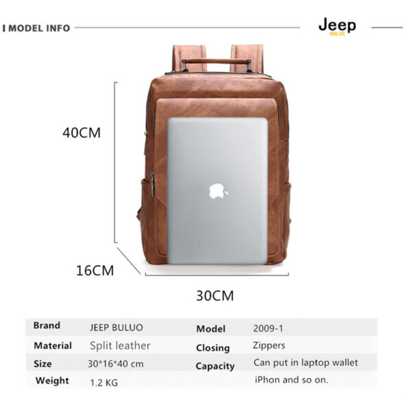 JEEP BULUO Men 15.6" Laptop School Bag Split LeatherTravel Multi Male Mochila Military Camouflage Style Waterproof Backpacks - Image 2
