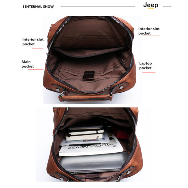 JEEP BULUO Men 15.6" Laptop School Bag Split LeatherTravel Multi Male Mochila Military Camouflage Style Waterproof Backpacks - Image 4