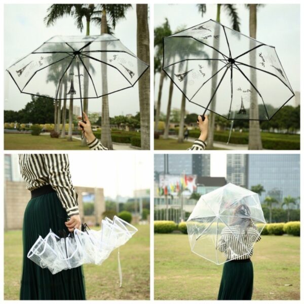Tower Three Fold Umbrella Transparent Sun Rain Umbrellas Three Color Rain Tools Woman White Black Two Color - Image 3