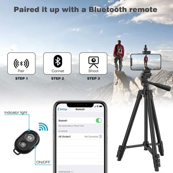 Tripod for Smartphone Lightweight Camera Tripod Stand with Bluetooth Selfie Remote Phone Holder Video Photography for iPhone 14 - Image 3