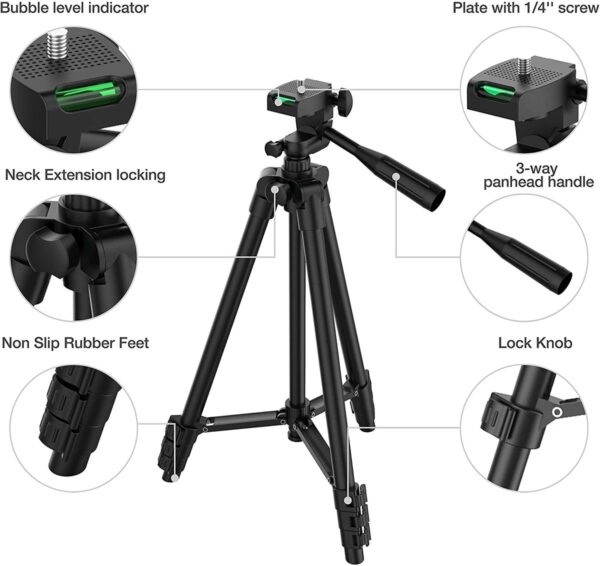 Tripod for Smartphone Lightweight Camera Tripod Stand with Bluetooth Selfie Remote Phone Holder Video Photography for iPhone 14 - Image 4