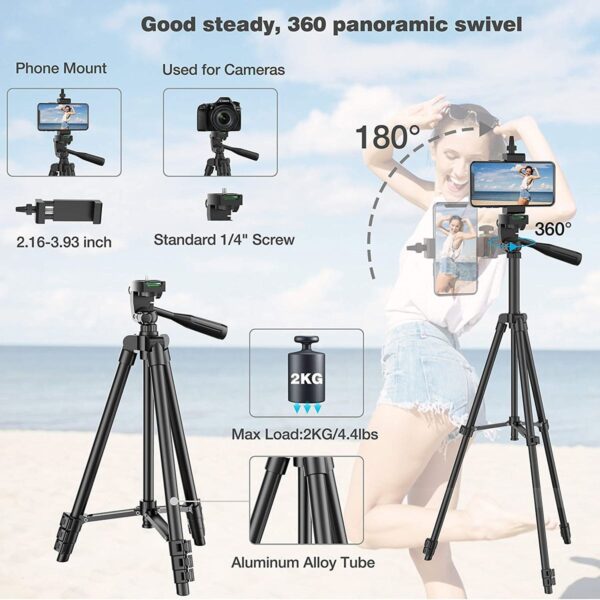 Tripod for Smartphone Lightweight Camera Tripod Stand with Bluetooth Selfie Remote Phone Holder Video Photography for iPhone 14 - Image 2