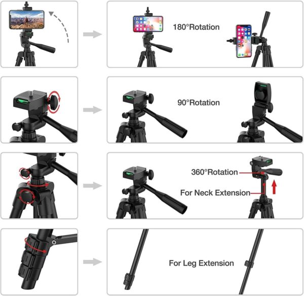 Tripod for Smartphone Lightweight Camera Tripod Stand with Bluetooth Selfie Remote Phone Holder Video Photography for iPhone 14 - Image 6