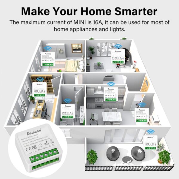 16A Toodle WIFI Mini Smart Switch Bluetooth WIFI Dual Mode Switch Smart Home Automation Device Pass Through - Image 5