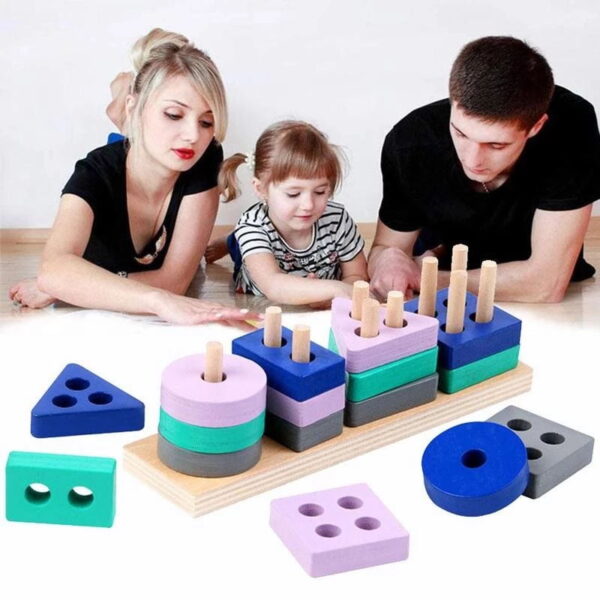 Montessori Toy Wooden Building Blocks Early Learning Educational Toys Color Shape Match Kids Puzzle Toys for Children Boys Girls - Image 2