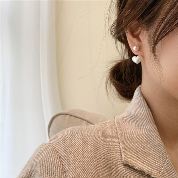 New Fashion Contracted Heart Pearl Fine Earrings Joker Sweet Elegant Temperament Women Drop Earrings - Image 2