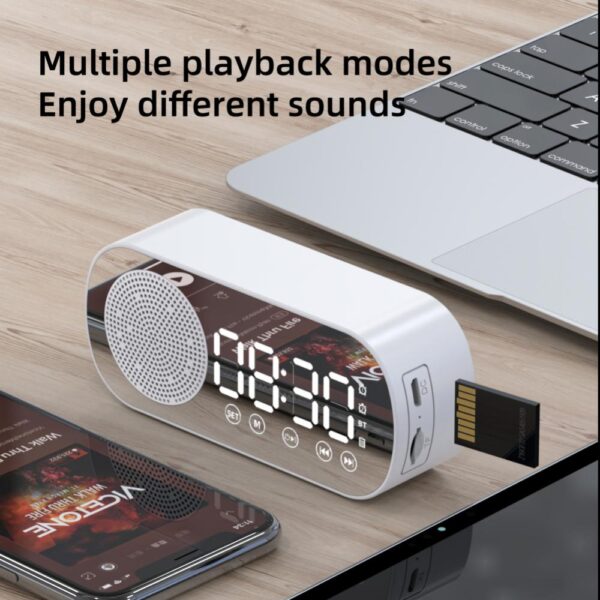 Subwoofer Speaker Wireless Mirror Alarm Clock Bluetooth-compatible 5.0 FM Radio Support TF Card Home Desktop Digital Clock - Image 2