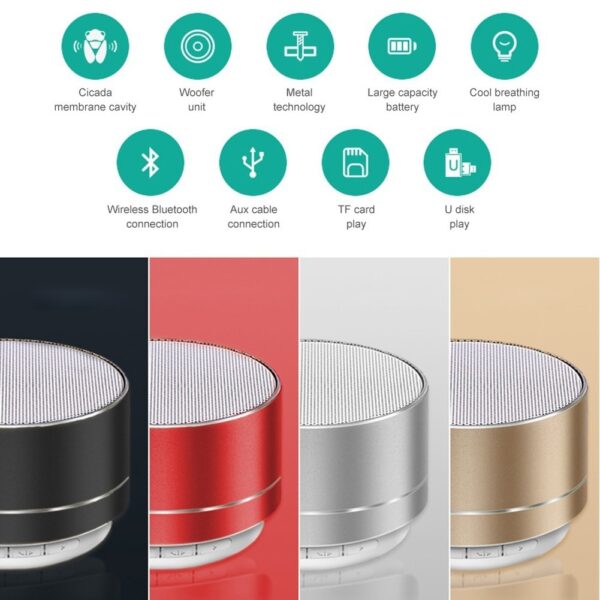 A10 Wireless Bluetooth Speaker Small Steel Cannon Subwoofer Portable Mini Gift Card Bluetooth SpeakerColor - Image 2