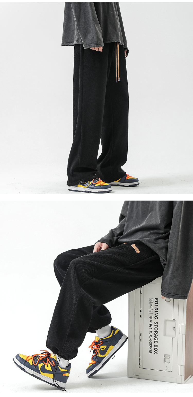 Outdoor Casual Loose Sweatpants Fashion Comfortable Men's Trousers Drawstring Pocket Jogging Pants Warm Fleece Thick Knit Pants