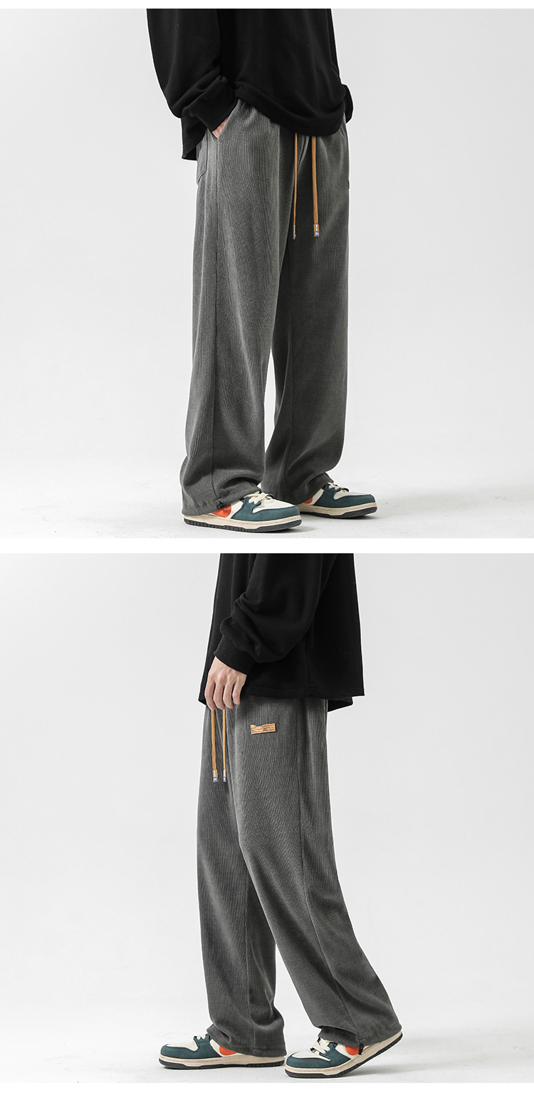 Outdoor Casual Loose Sweatpants Fashion Comfortable Men's Trousers Drawstring Pocket Jogging Pants Warm Fleece Thick Knit Pants