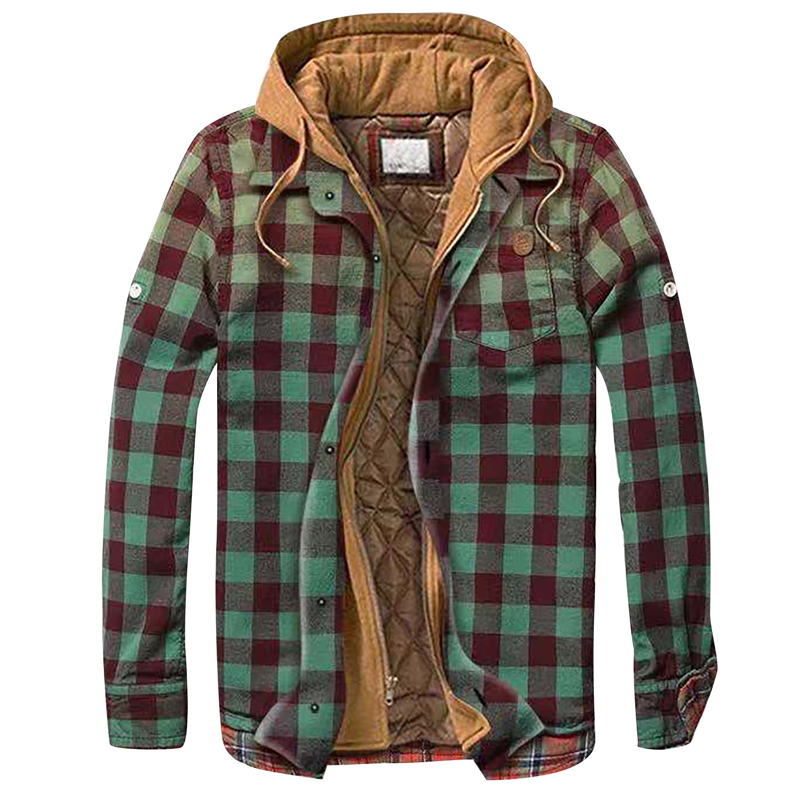 Men's coat Quilted Lined Button Down Plaid Shirt Add Velvet To Keep Warm Jacket With Hood winter outerwear ropa hombre