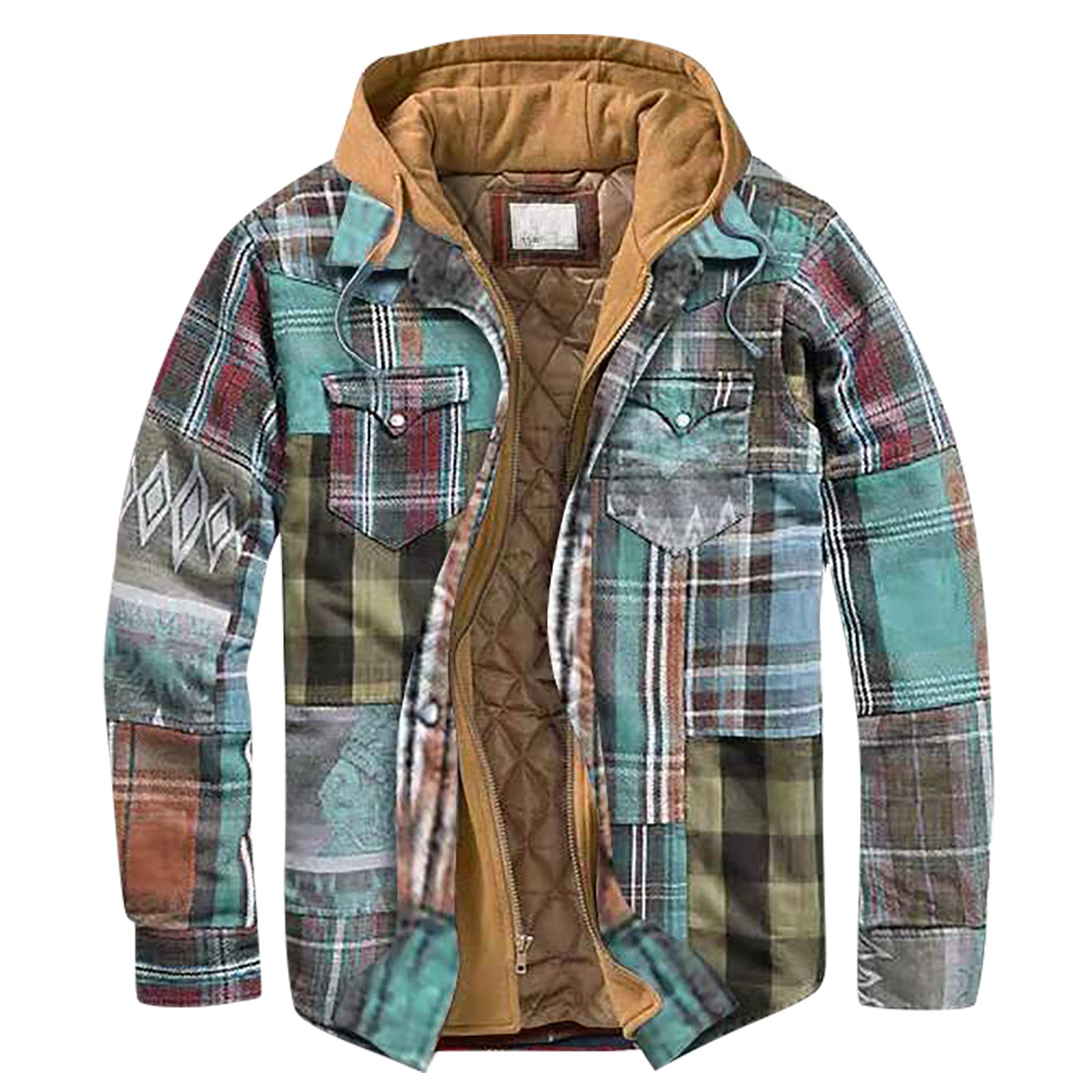 Men's coat Quilted Lined Button Down Plaid Shirt Add Velvet To Keep Warm Jacket With Hood winter outerwear ropa hombre