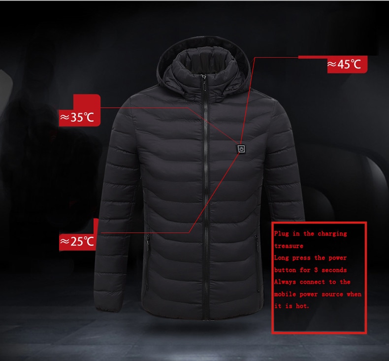 Winter Men's Smart Usb Abdominal Back Electric Heating Warm Down Cotton Jacket Casual Coat Streetwear Moletom Masculinos