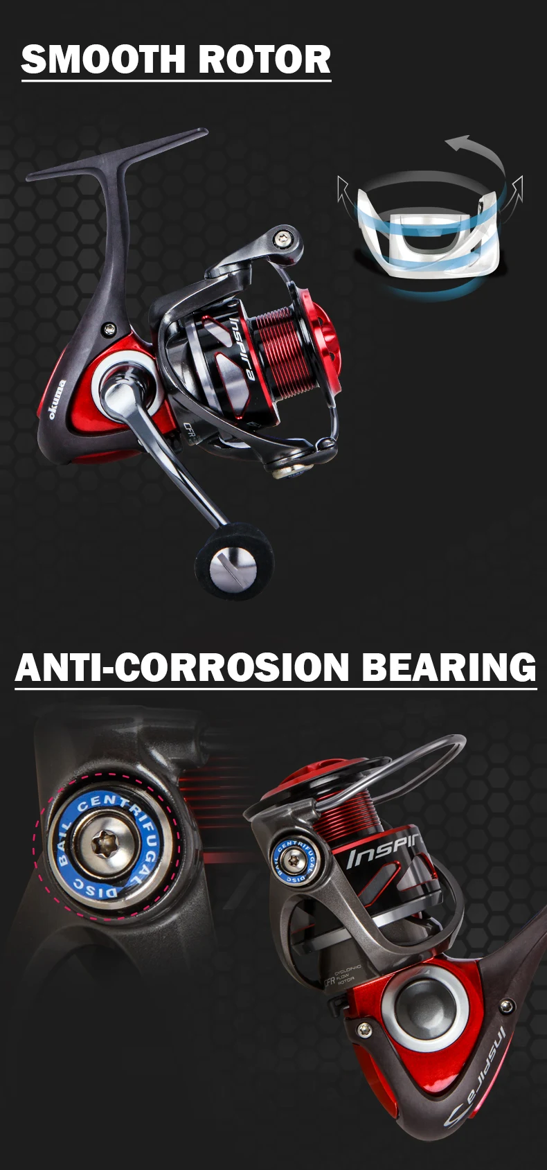 OKUMA Inspira Spinning Fishing Reel Carbon Frame Lightweight Red/Blue/White 5.0:1 8+1BB 5.9-7.9KG Power Freshwater Reels OKUMA Inspira Spinning Fishing Reel Carbon Frame Lightweight Red/Blue/White 5.0:1 8+1BB 5.9-7.9KG Power Freshwater Reels