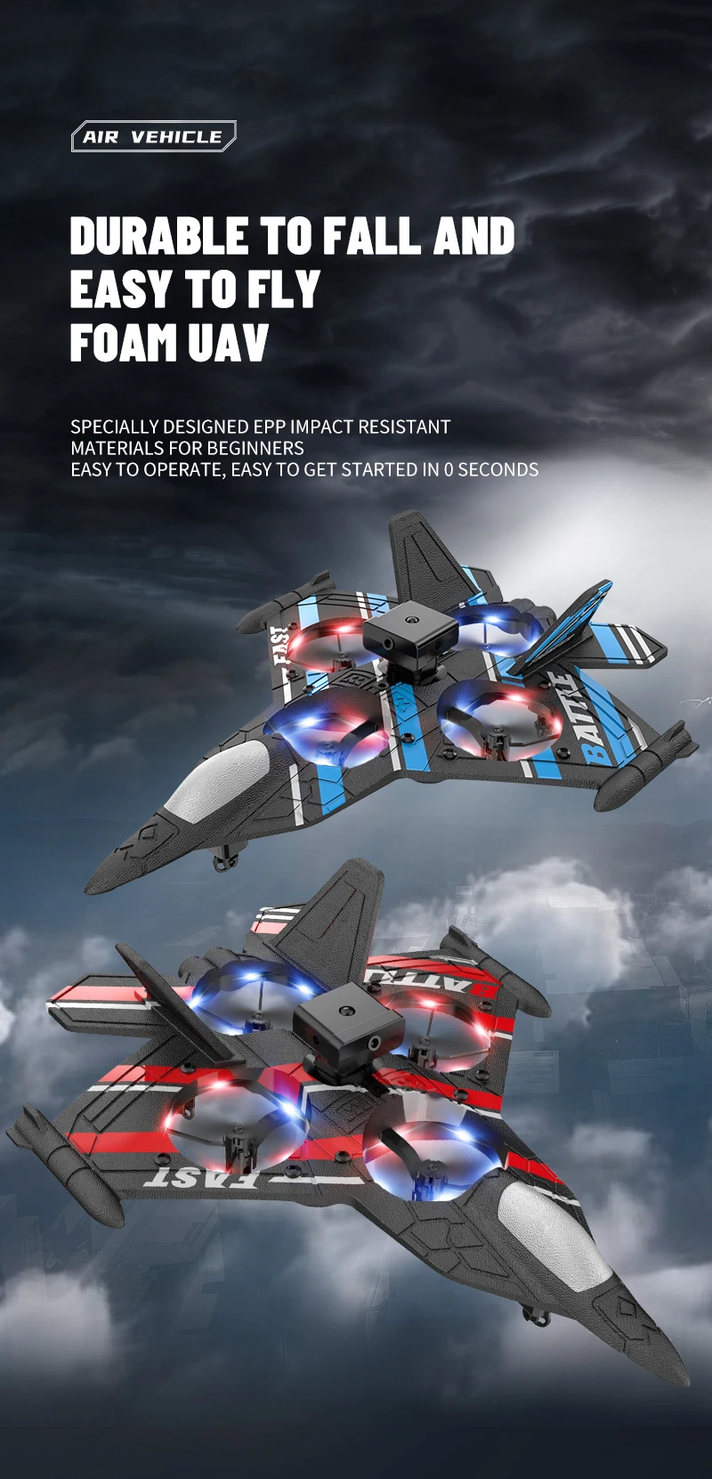 2.4G RC Aircraft with Camera Obstacle Avoidance Airplane Fighter EPP Foam Plane Remote Control Helicopter Toys For Children Gift