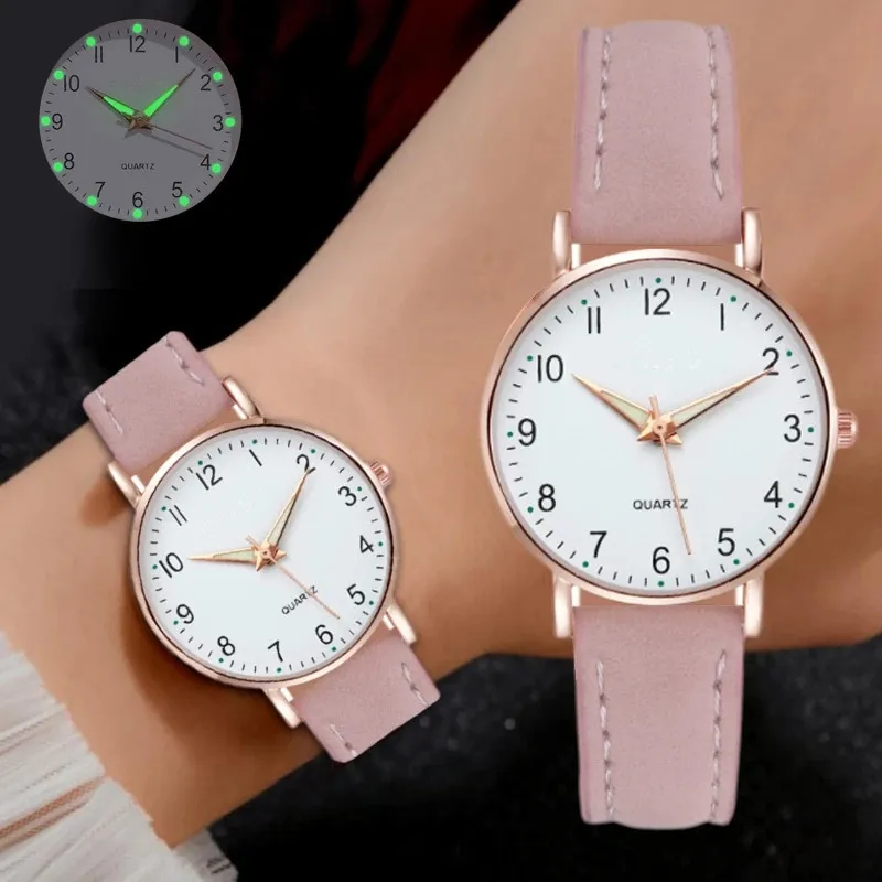 Ladies Diamond-studded Luminous Retro Female Watch Leather Belt Quartz Watch Women Simplicity Casual Decoration Wristwatches