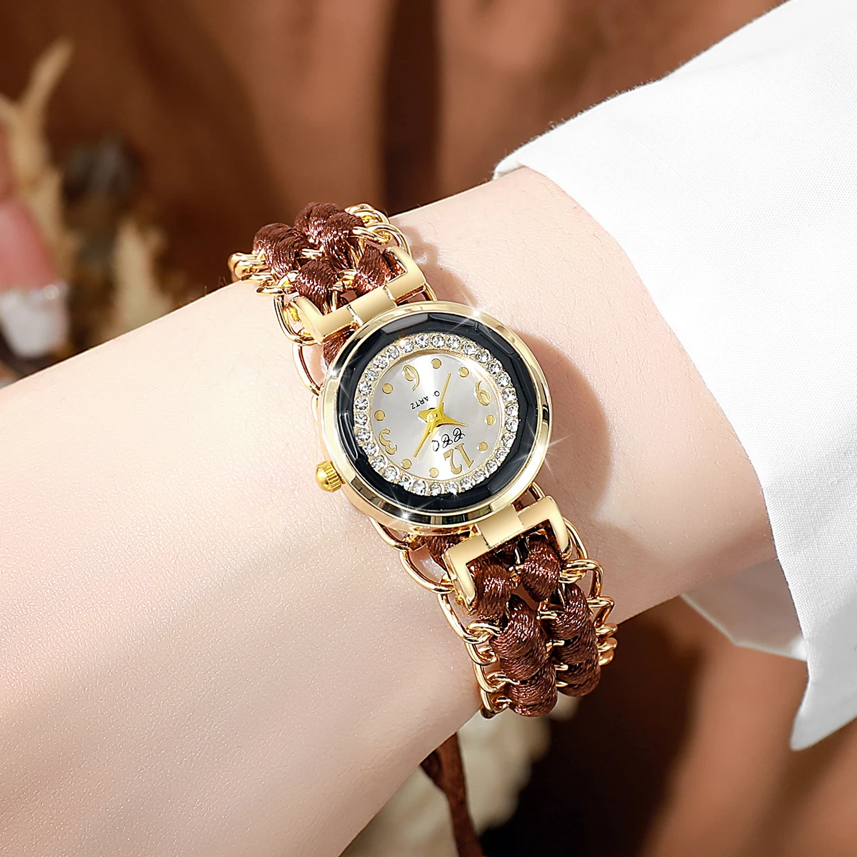 Fashion Rhinestone Women Watches Braided Rope Bracelet Ladies Quartz Watch Reloj Mujer Girls Clock Gift
