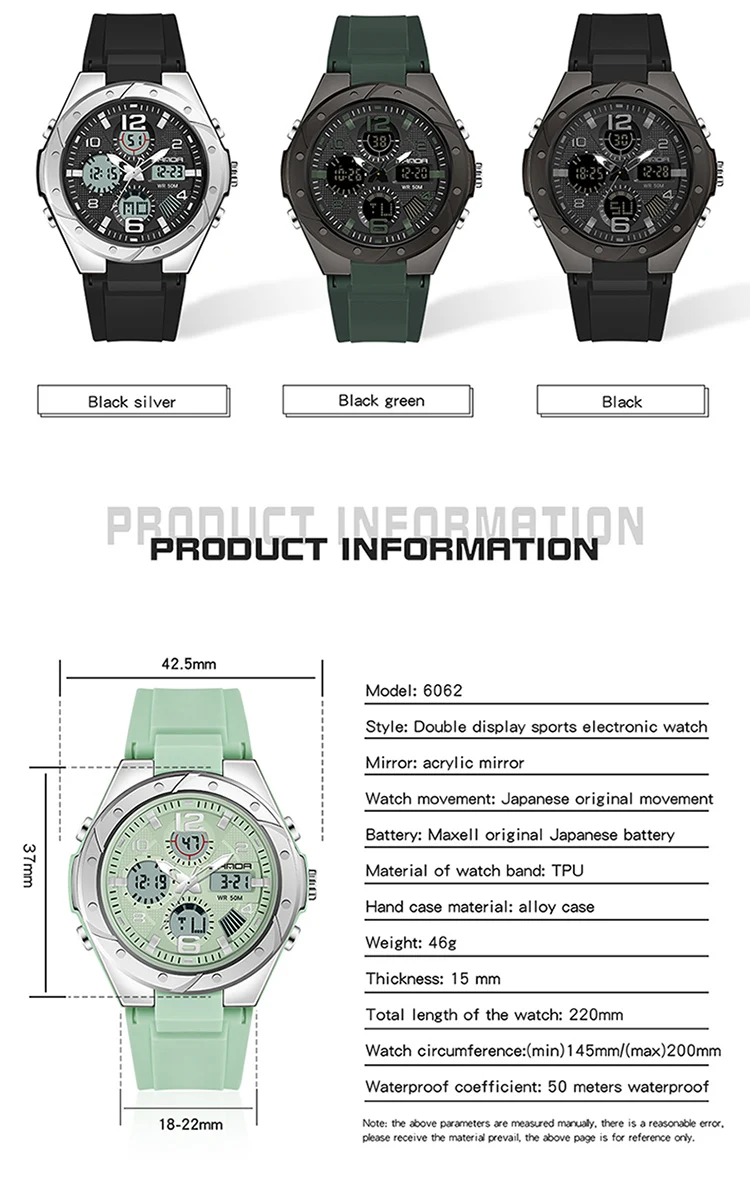 SANDA Top Brand New Lady Luxury Ms LED Digital Sport Watch Leisure Fashion Quartz Watch Women Girl Military 50M Waterproof Watch