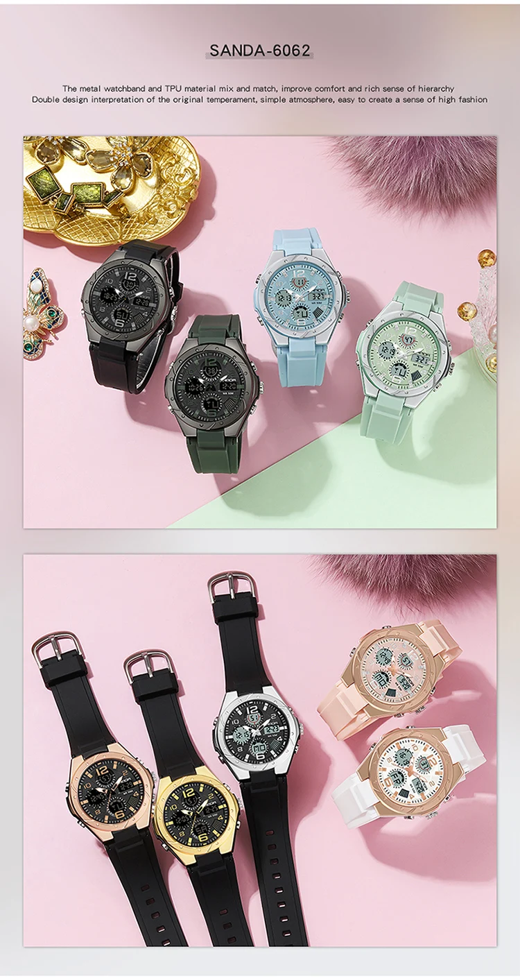 SANDA Top Brand New Lady Luxury Ms LED Digital Sport Watch Leisure Fashion Quartz Watch Women Girl Military 50M Waterproof Watch