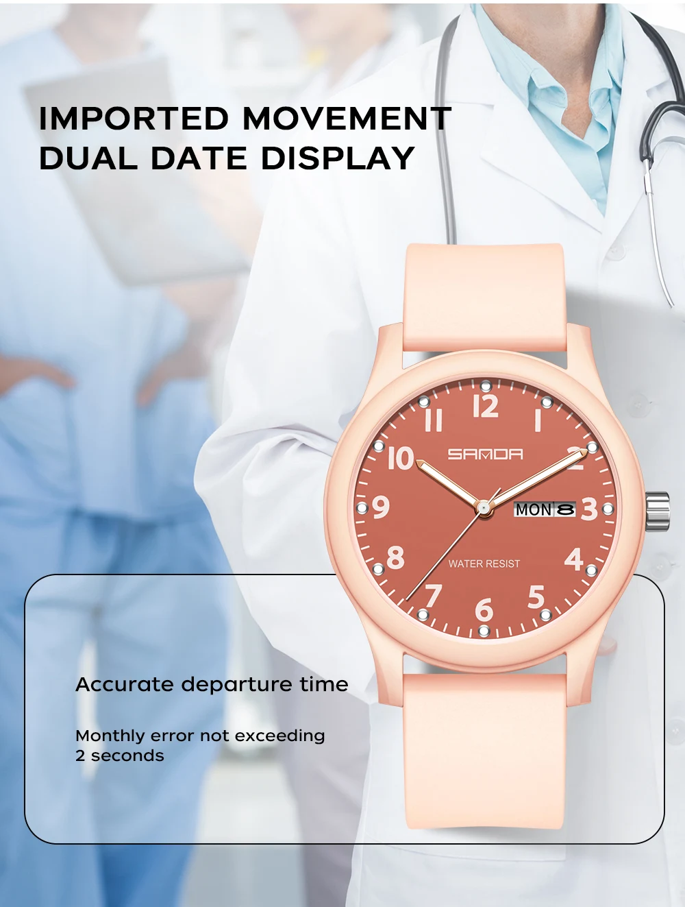 SANDA 3263 Fashion Casual Men Watch Silicone Strap Waterproof Luminous Clock Unisex Wristwatch Date Week Sport Man Watches