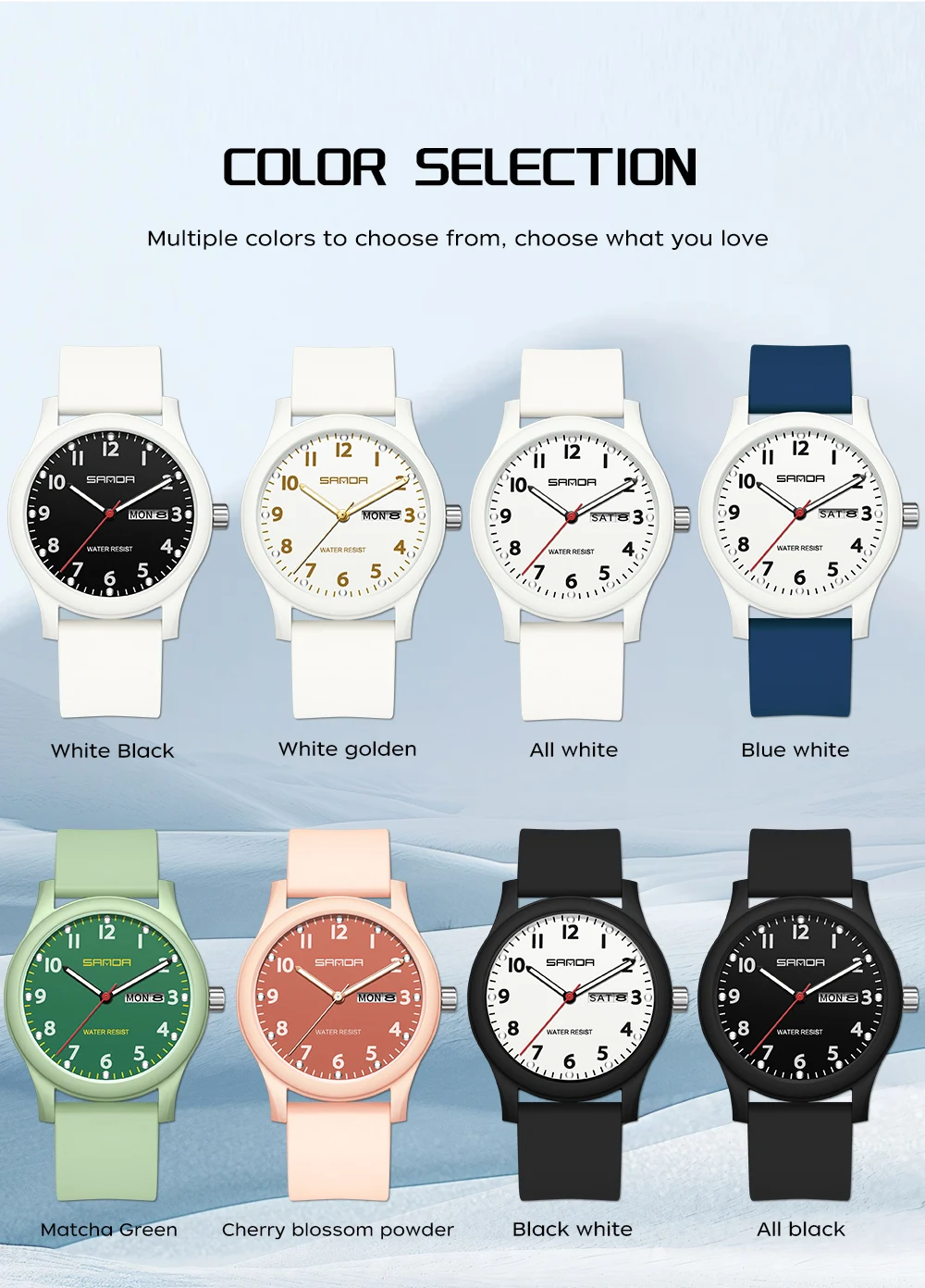 SANDA 3263 Fashion Casual Men Watch Silicone Strap Waterproof Luminous Clock Unisex Wristwatch Date Week Sport Man Watches