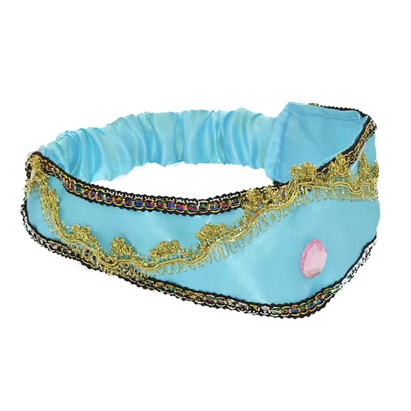 Girls Jasmine Blue Headbands Large Crystal Children Headwear Arabian Princess Hair Bands For Cosplay Party Hair Accessories