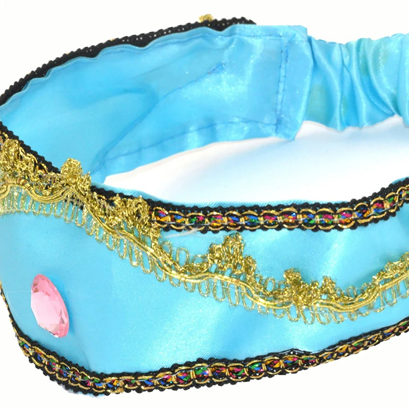 Girls Jasmine Blue Headbands Large Crystal Children Headwear Arabian Princess Hair Bands For Cosplay Party Hair Accessories