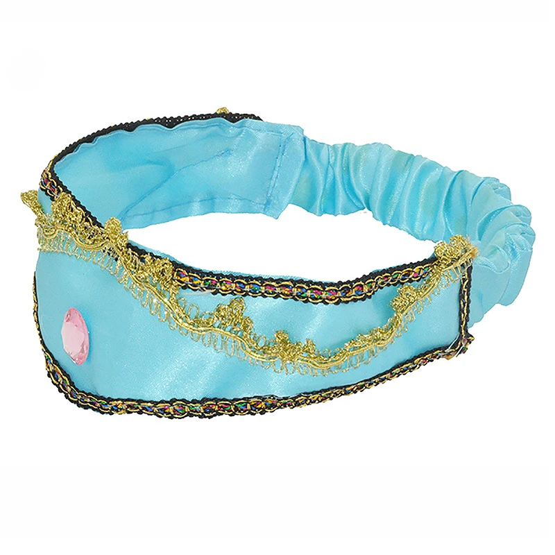 Girls Jasmine Blue Headbands Large Crystal Children Headwear Arabian Princess Hair Bands For Cosplay Party Hair Accessories