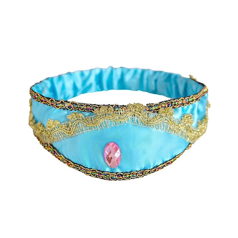 Girls Jasmine Blue Headbands Large Crystal Children Headwear Arabian Princess Hair Bands For Cosplay Party Hair Accessories