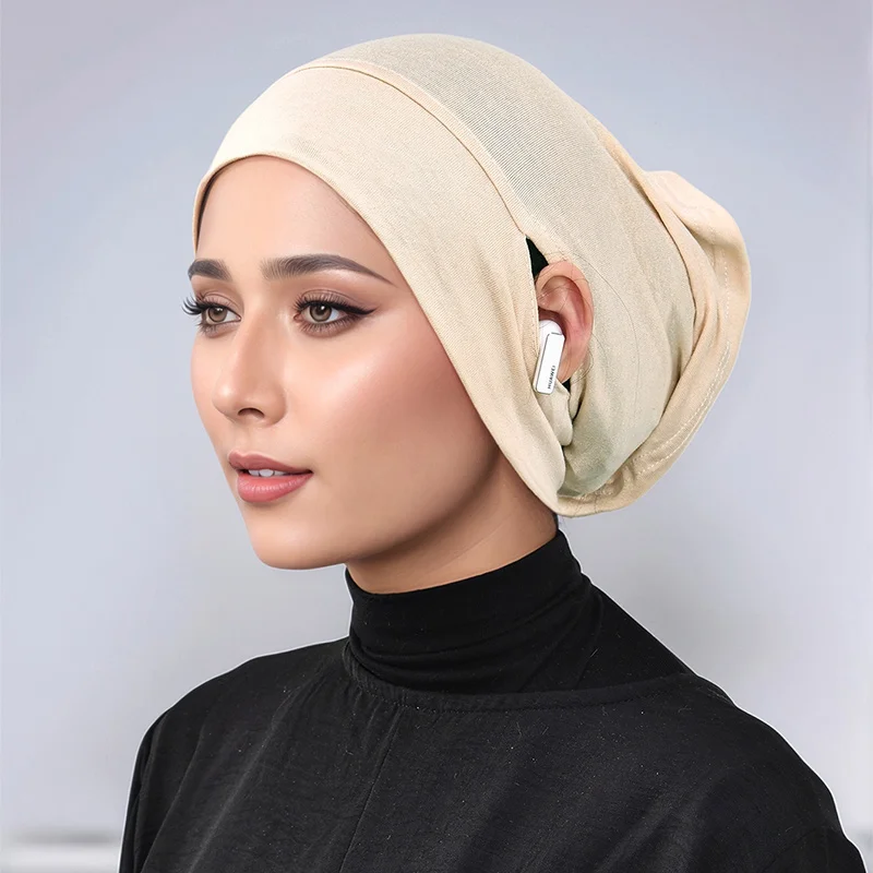 New Design Leaking Ears Caps Women Inner Hijab Muslim Turban Soft Premium Jersey Hijab Open Caps Solid Color Base Tube Caps - Image 6
