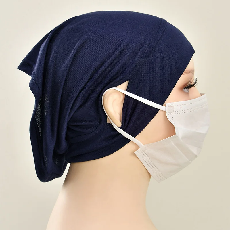 New Design Leaking Ears Caps Women Inner Hijab Muslim Turban Soft Premium Jersey Hijab Open Caps Solid Color Base Tube Caps - Image 3