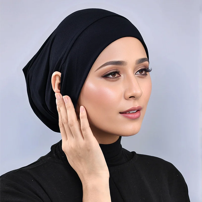 New Design Leaking Ears Caps Women Inner Hijab Muslim Turban Soft Premium Jersey Hijab Open Caps Solid Color Base Tube Caps - Image 4