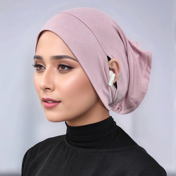New Design Leaking Ears Caps Women Inner Hijab Muslim Turban Soft Premium Jersey Hijab Open Caps Solid Color Base Tube Caps