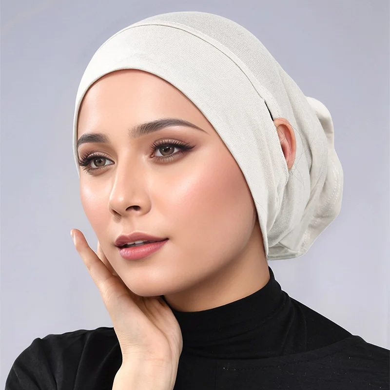 New Design Leaking Ears Caps Women Inner Hijab Muslim Turban Soft Premium Jersey Hijab Open Caps Solid Color Base Tube Caps - Image 5