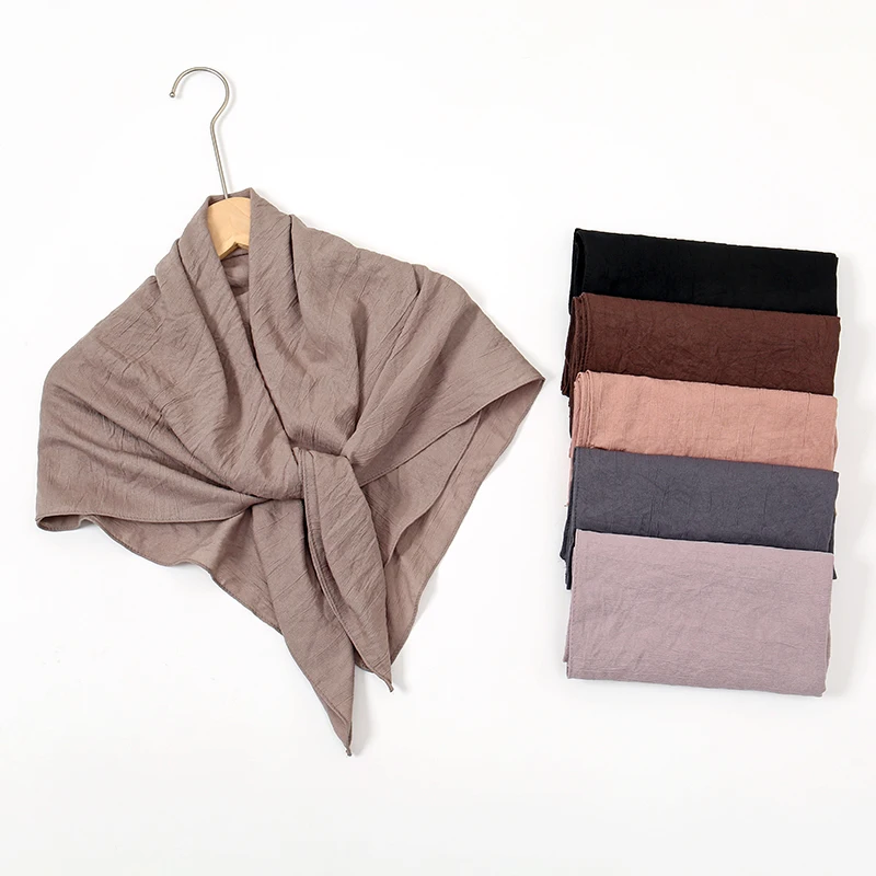 90*90cm Crinkle Square Scarf Women Solid Color Wrinkle Hijab Shawl Thin Soft Cotton Hair Wraps Headscarf