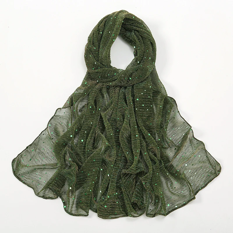 Glitter Sequins Scarf For Women Muslim Shimmer Hijab Crinkle Shiny Shawl Islamic Headscarf Thin Transparent Woman Party Stoles