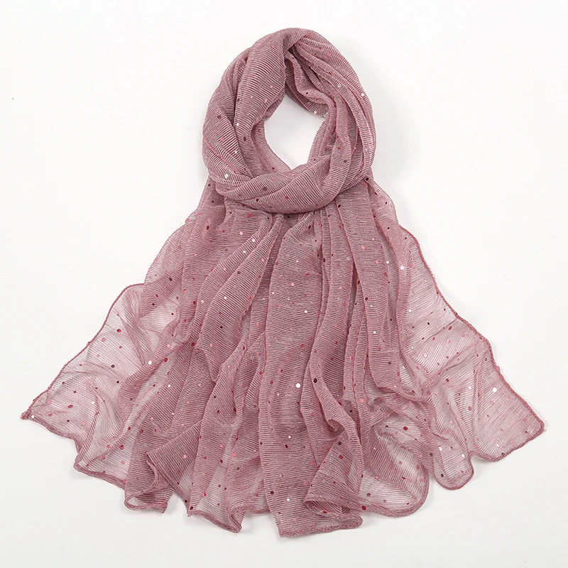Glitter Sequins Scarf For Women Muslim Shimmer Hijab Crinkle Shiny Shawl Islamic Headscarf Thin Transparent Woman Party Stoles