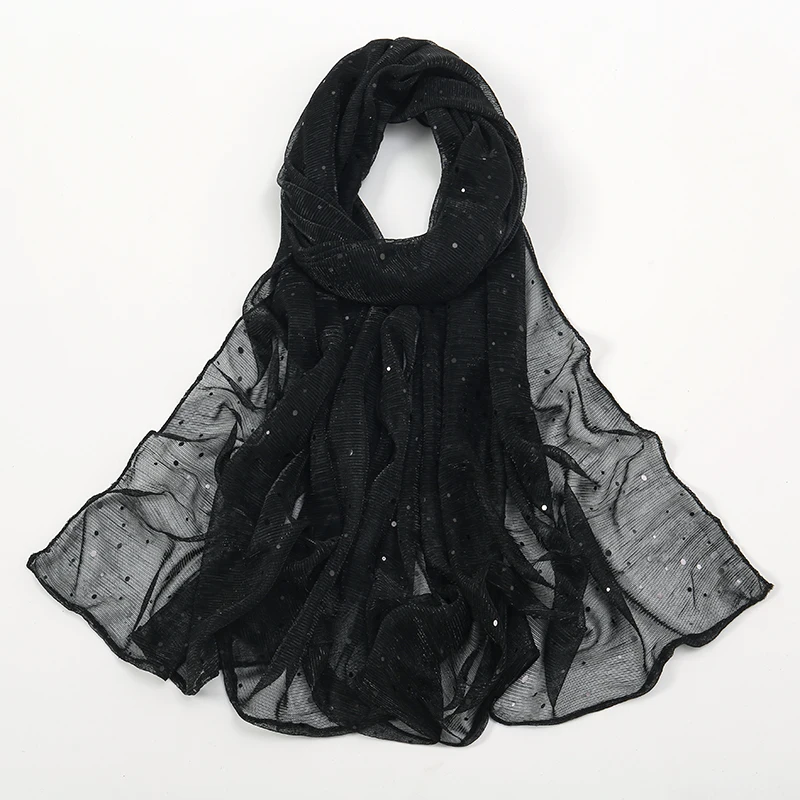 Glitter Sequins Scarf For Women Muslim Shimmer Hijab Crinkle Shiny Shawl Islamic Headscarf Thin Transparent Woman Party Stoles