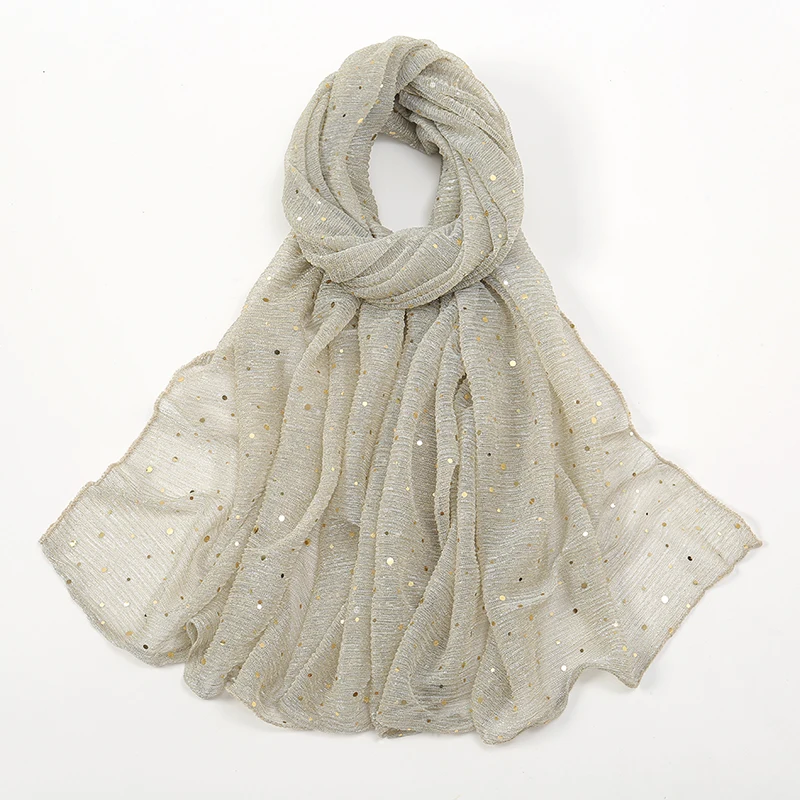 Glitter Sequins Scarf For Women Muslim Shimmer Hijab Crinkle Shiny Shawl Islamic Headscarf Thin Transparent Woman Party Stoles
