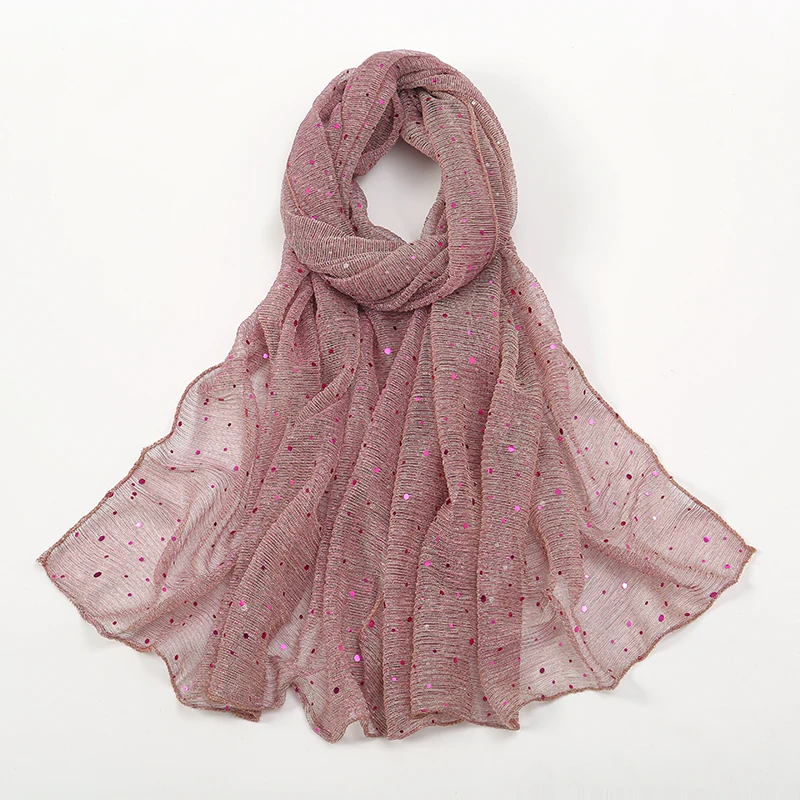 Glitter Sequins Scarf For Women Muslim Shimmer Hijab Crinkle Shiny Shawl Islamic Headscarf Thin Transparent Woman Party Stoles