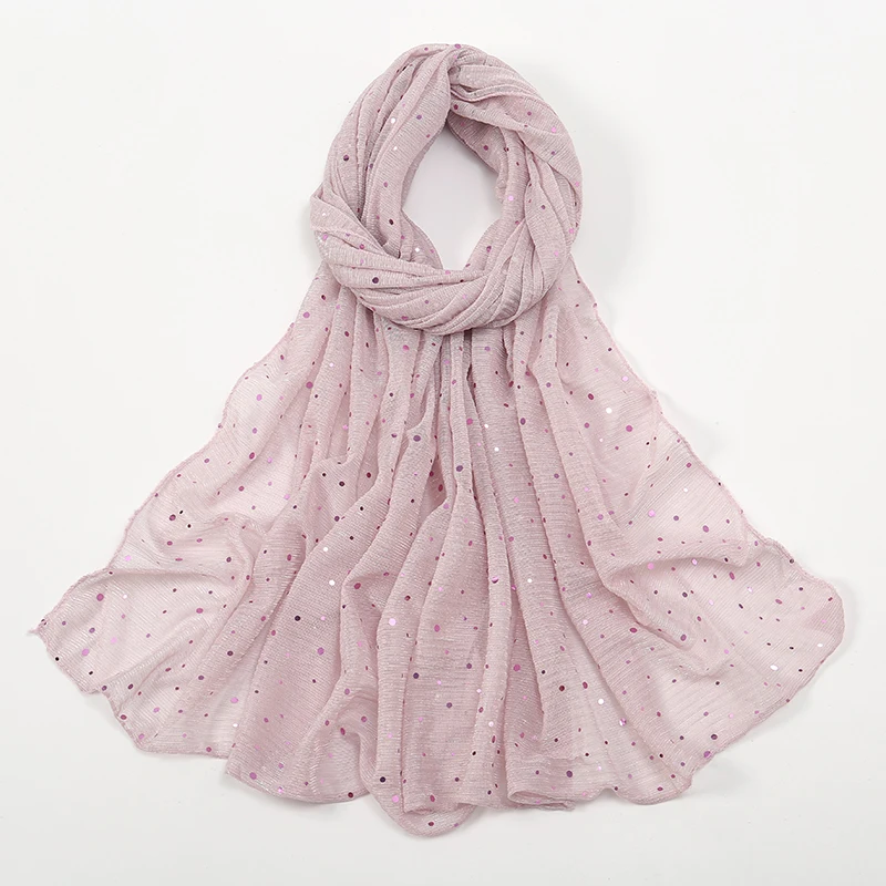 Glitter Sequins Scarf For Women Muslim Shimmer Hijab Crinkle Shiny Shawl Islamic Headscarf Thin Transparent Woman Party Stoles