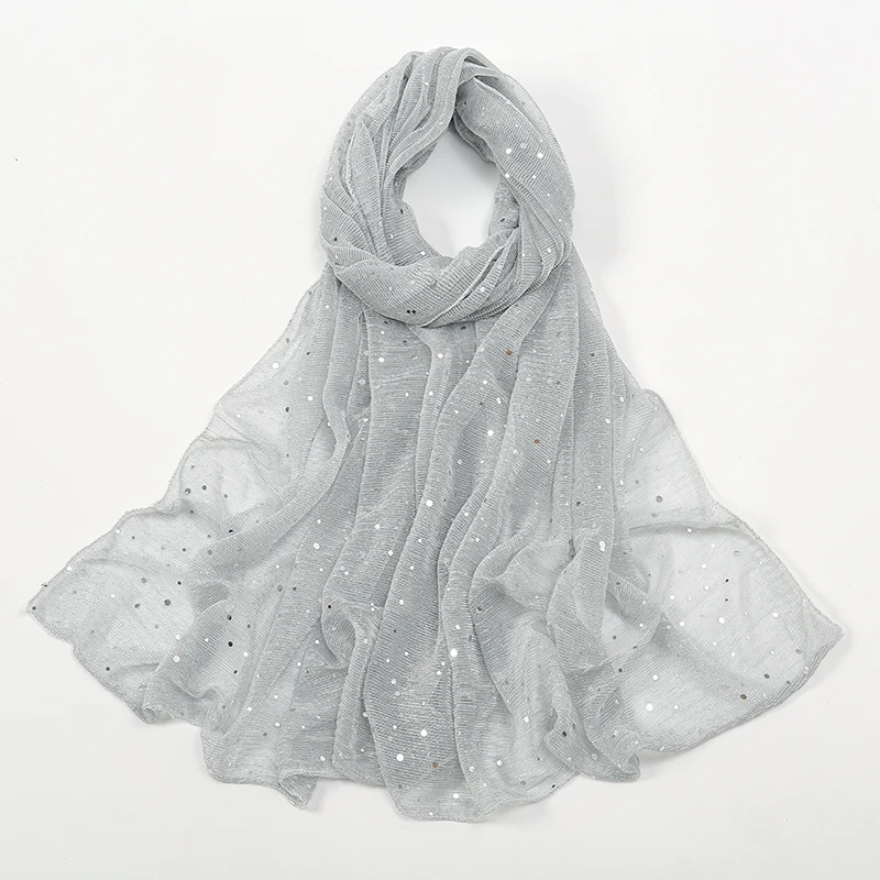 Glitter Sequins Scarf For Women Muslim Shimmer Hijab Crinkle Shiny Shawl Islamic Headscarf Thin Transparent Woman Party Stoles
