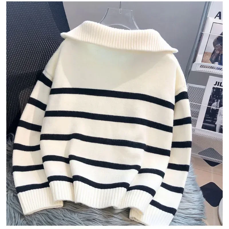 Sweater pullover women Spring and Autumn underwear 2024 New zipper stripe underlay short style popular premium sweater female - Image 3